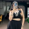 Women’s Black Georgette Navaratri Lehenga Choli Set with Traditional Gamthi Work Koti
