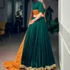 Graceful Dark Green Chinon & Georgette Navratri Lehenga Choli with Bandhani Dupatta for Garba
