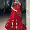 Red & Green Bandhej Print On Satin Chiffon, Enhanced With Gotta Patch Work And A Beautifully Crafted Dola Silk Navratri Chaniya Choli Set for Garba
