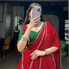 Red & Green Bandhej Print On Satin Chiffon, Enhanced With Gotta Patch Work And A Beautifully Crafted Dola Silk Navratri Chaniya Choli Set for Garba