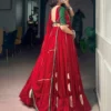 Red & Green Bandhej Print On Satin Chiffon, Enhanced With Gotta Patch Work And A Beautifully Crafted Dola Silk Navratri Chaniya Choli Set for Garba