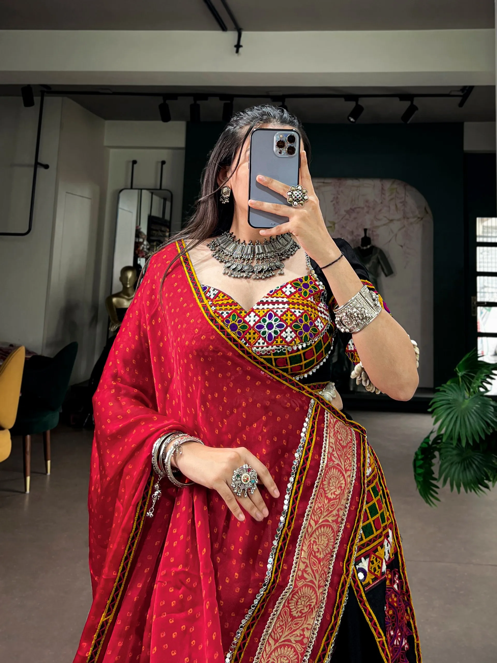 Heavy Rayon Black Color Fully Stitched Work Lehenga Choli with Kutchi Embroidery