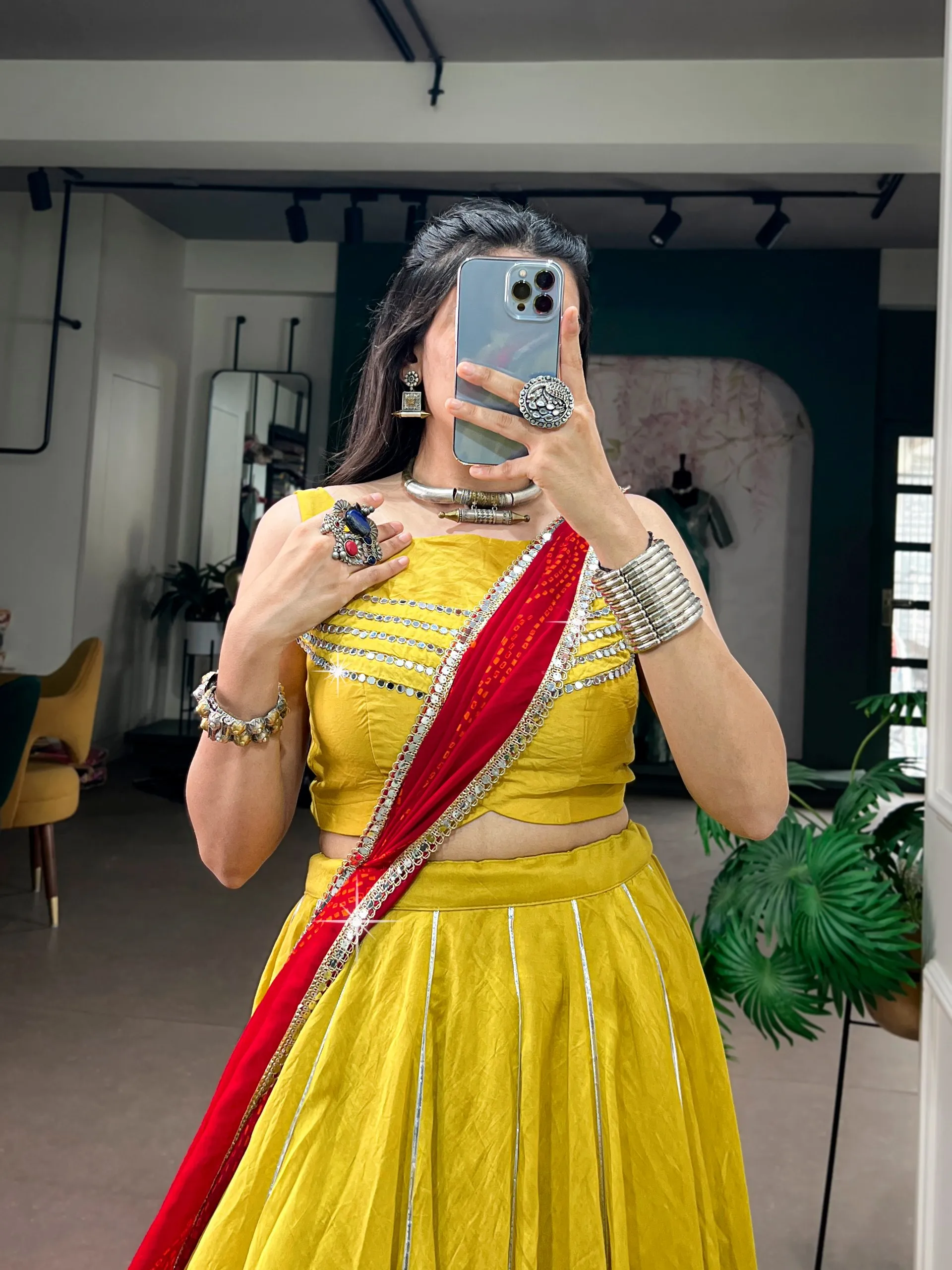 Navratri Night Chanderi Gotta Patti with Mirror Gamthi work Lehenga Choli for garaba