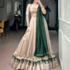 Beige Embroidery Chanderi and Mirror Work Lehenga Choli Navratri
