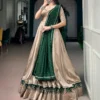 Beige Embroidery Chanderi and Mirror Work Lehenga Choli Navratri