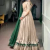 Beige Embroidery Chanderi and Mirror Work Lehenga Choli Navratri