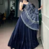 Navratri Nights Special Captivating Blue Moonga Silk Lehenga Choli with Printed Satin Dupatta and Mirror Lace