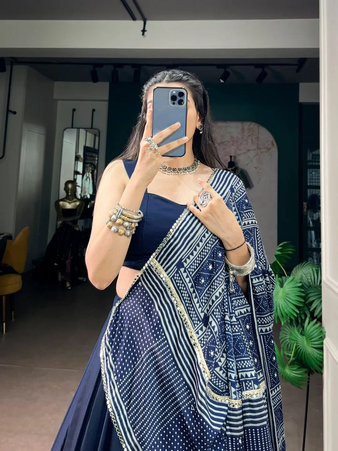 Navratri Nights Special Captivating Blue Moonga Silk Lehenga Choli with Printed Satin Dupatta and Mirror Lace