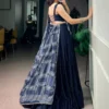 Navratri Nights Special Captivating Blue Moonga Silk Lehenga Choli with Printed Satin Dupatta and Mirror Lace