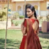 Red Poly Cotton Zari Work Trending South Style Half Saree Lehenga