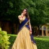 Navy Blue Pure Kanchipuram Silk Zari Weaving South Indian Lehenga Choli for woman
