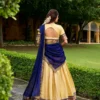 Navy Blue Pure Kanchipuram Silk Zari Weaving South Indian Lehenga Choli for woman