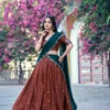 Brown Silk Blend Embroidered Traditional Wedding Lehenga Choli Set | Shreevani Chinon Zari Weaving Work