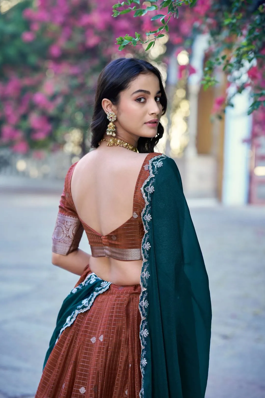Brown Silk Blend Embroidered Traditional Wedding Lehenga Choli Set | Shreevani Chinon Zari Weaving Work