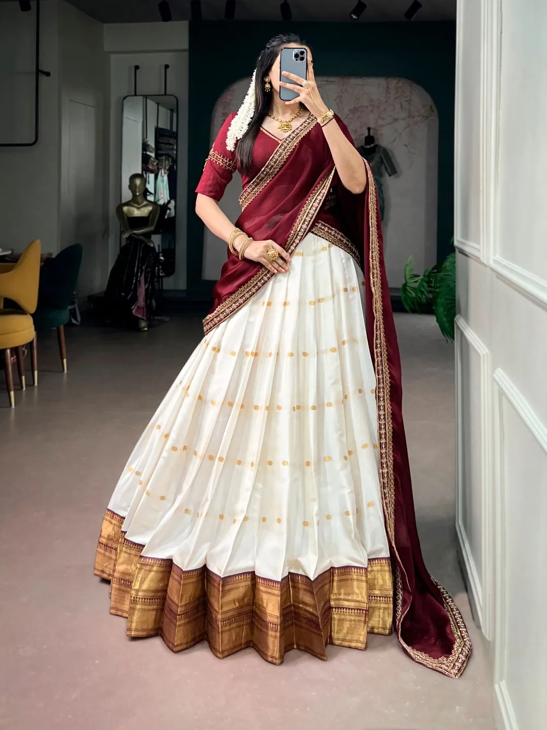 Women’s Kanjivaram Traditional Style Silk Cotton Pure Zari Work South Indian Lehenga Choli