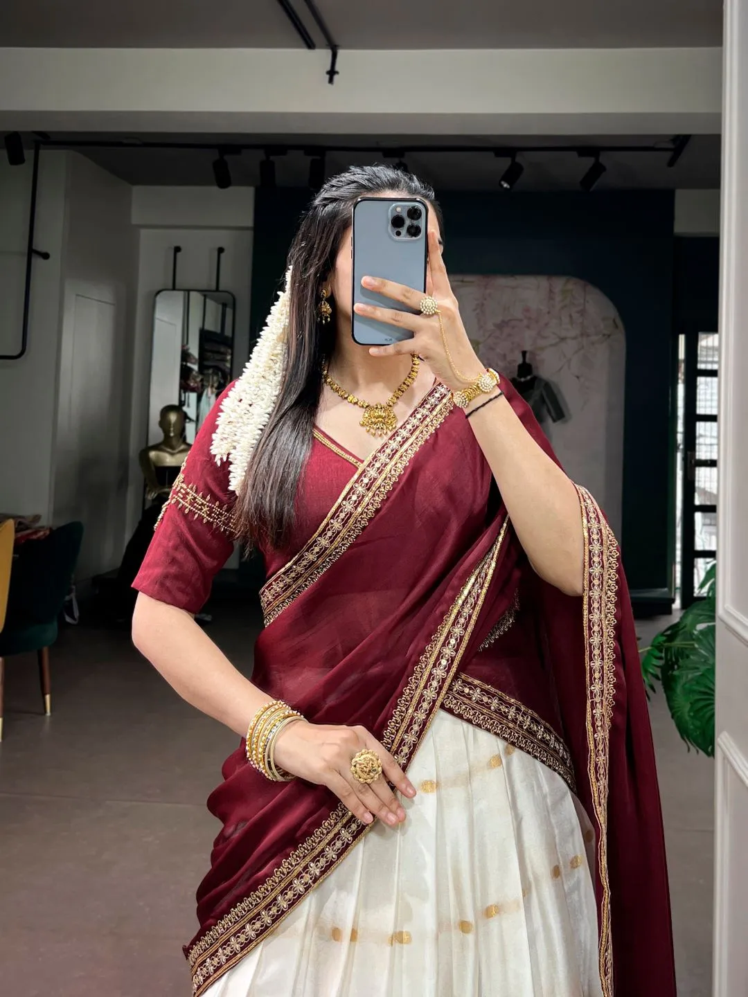 Women’s Kanjivaram Traditional Style Silk Cotton Pure Zari Work South Indian Lehenga Choli
