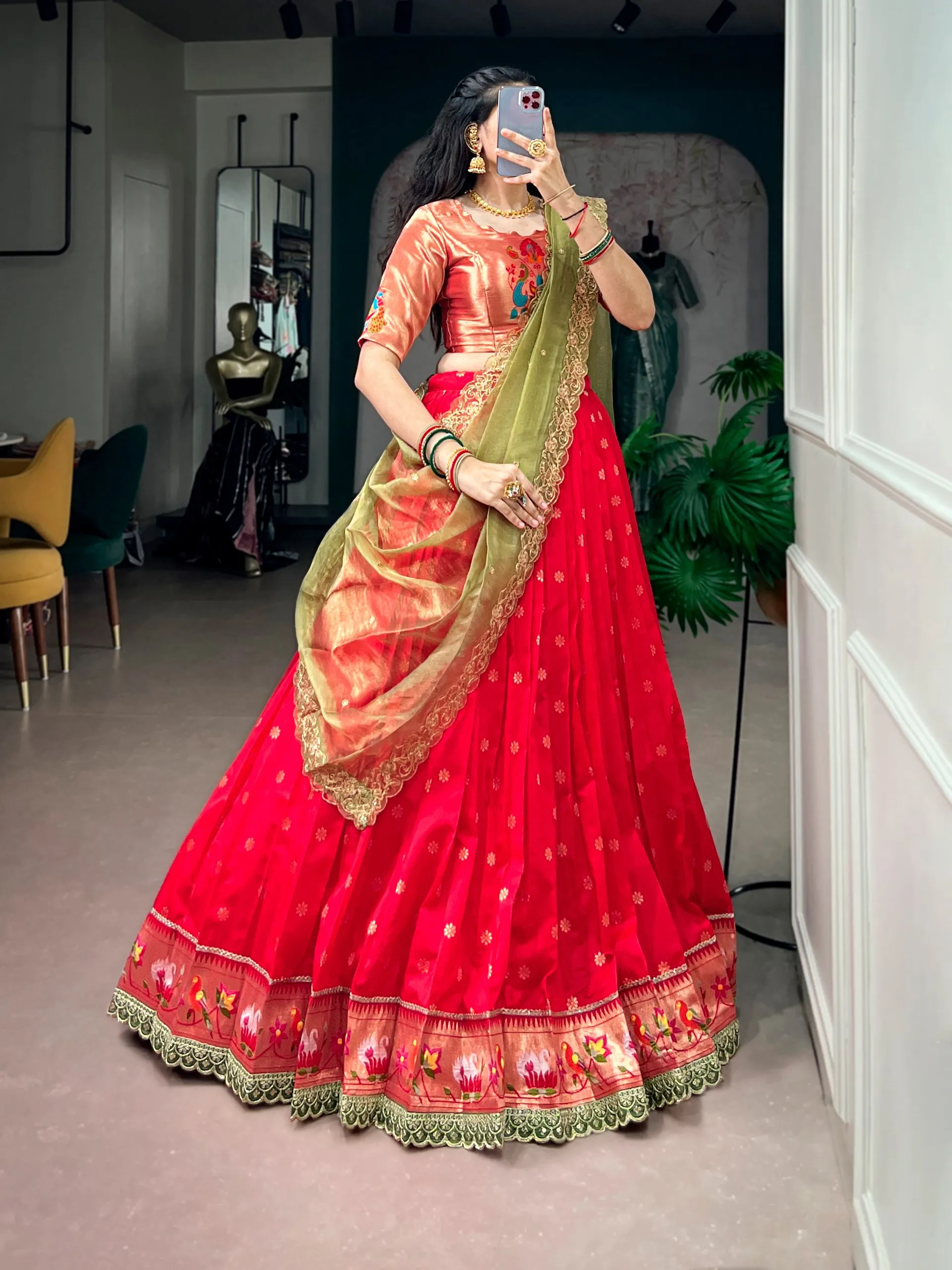 Women’s Jacquard Silk Paithani Zari Work Lehenga Choli