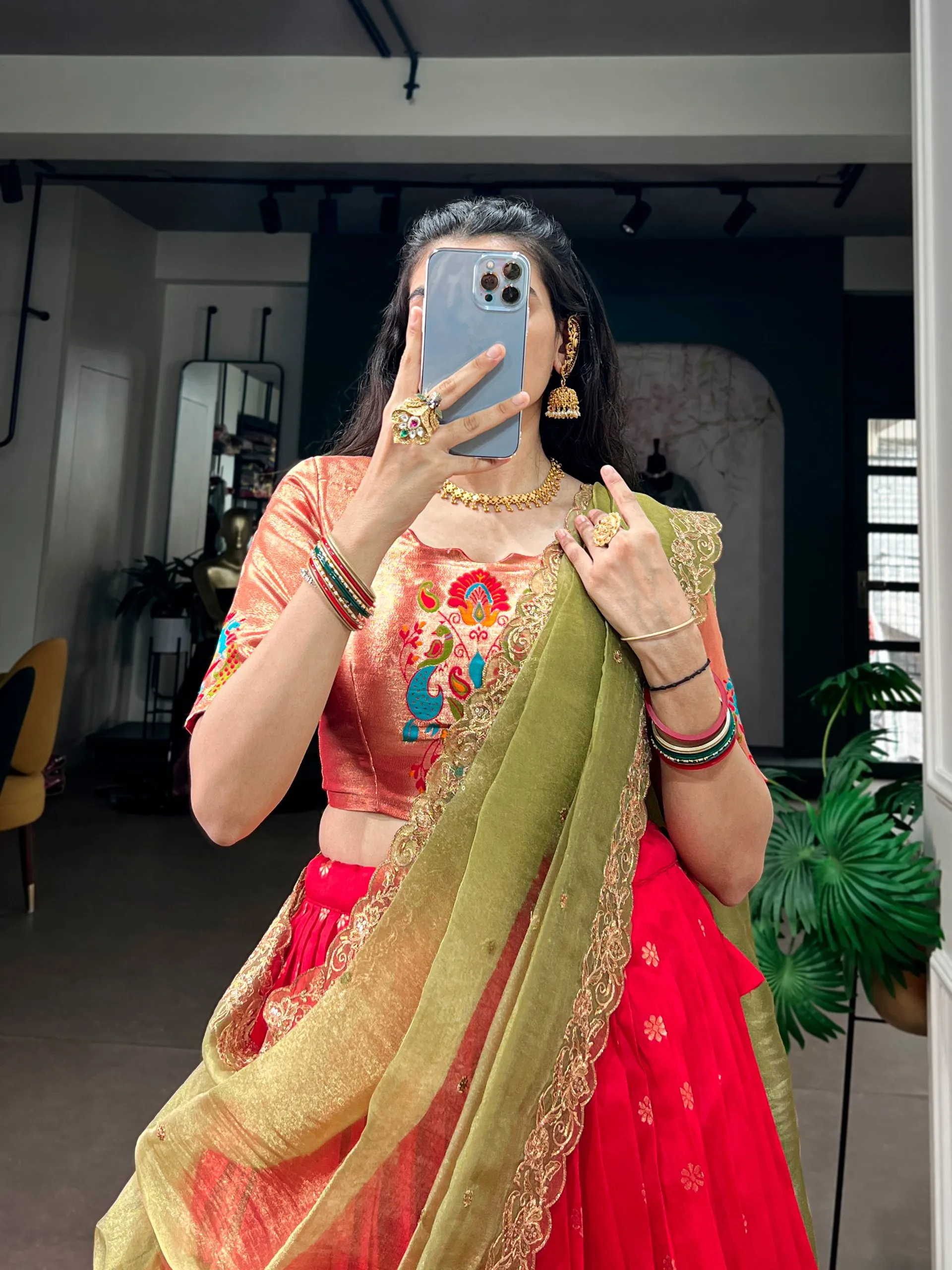 Women’s Jacquard Silk Paithani Zari Work Lehenga Choli