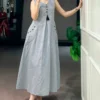 Stylish Grey Khadi Cotton Office Wear Western Maxi Dress for woman