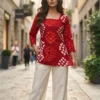 Women's Printed Tunic Top with Square Neck & Full Sleeves | Casual Ethnic Kurti Style Top | Cotton Bandhani and Fancy Short Top