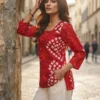Women's Printed Tunic Top with Square Neck & Full Sleeves | Casual Ethnic Kurti Style Top | Cotton Bandhani and Fancy Short Top