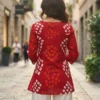 Women's Printed Tunic Top with Square Neck & Full Sleeves | Casual Ethnic Kurti Style Top | Cotton Bandhani and Fancy Short Top