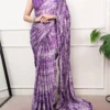 Elegant Japan Satin Saree Mirror Work Border Saree - Digital Print, Luxurious Drape for Women