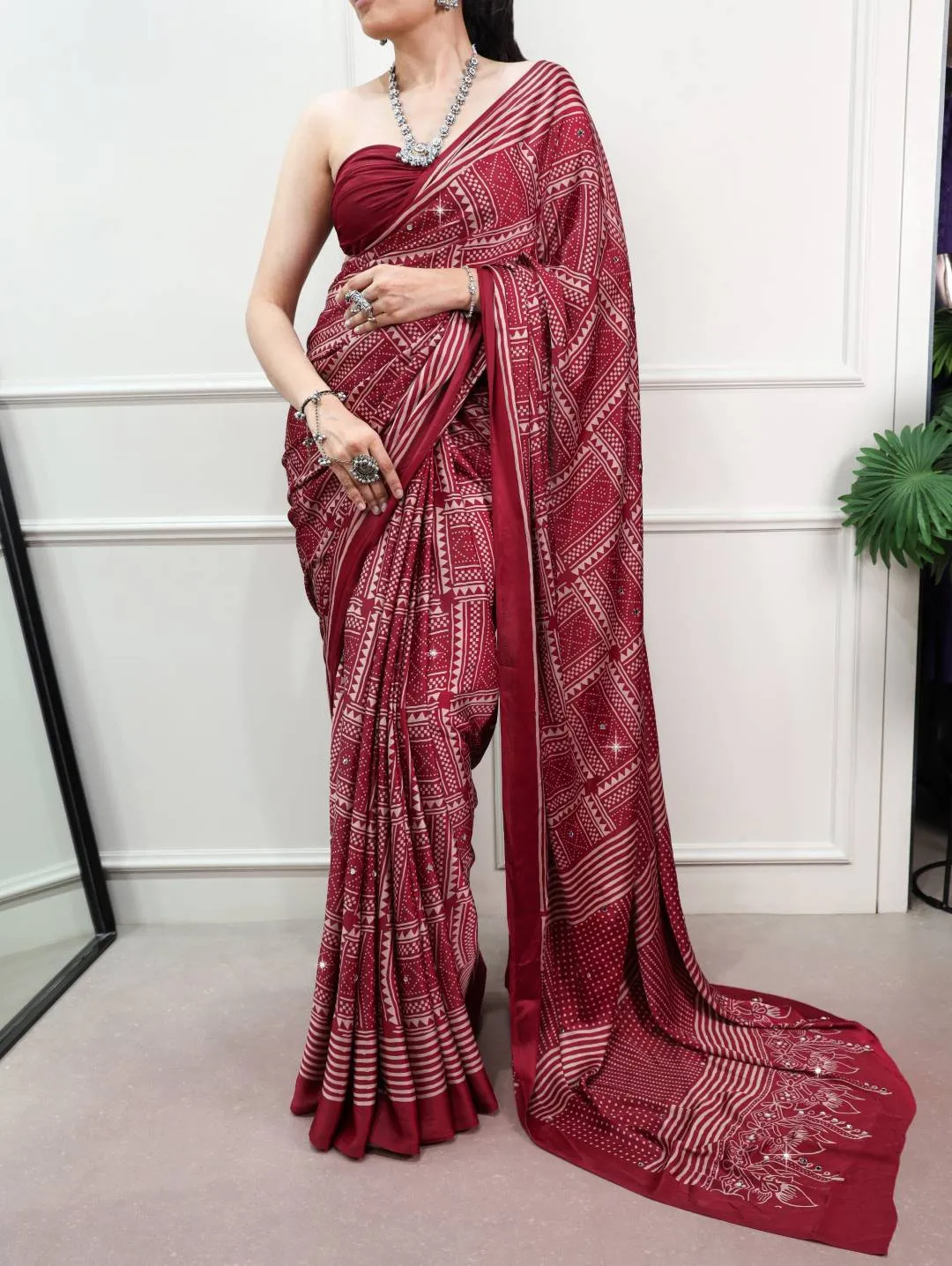 Women’s Satin Silk Mirror Work Saree