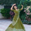 Mehendi Cotton Chanderi Silk Batik Print Lehenga Choli