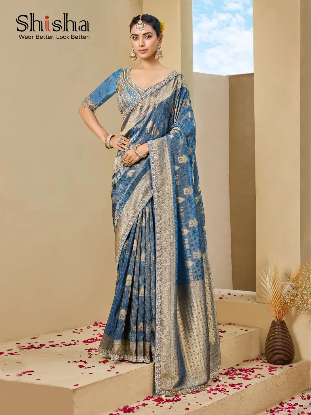 Shisha Kum Kum Vol-10 Premium Tissue Silk Zari Weaving Fabric With Double Blouse