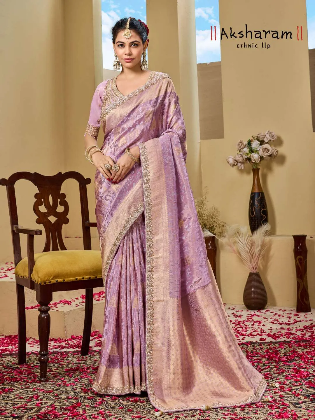 Shisha Kum Kum Vol-10 Premium Tissue Silk Zari Weaving Fabric With Double Blouse for woman