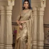 SAJODE RIDDHI Taupe Grey Scallop Border Embroidered Silk Saree