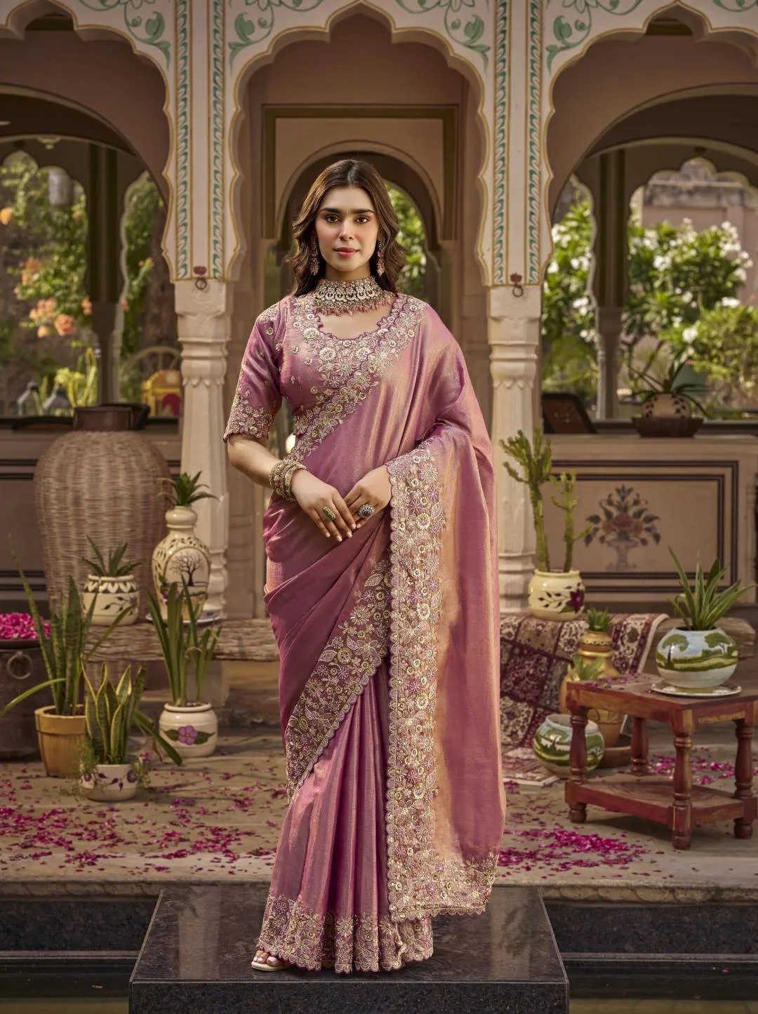 Sajode Riddhi Luxury Pink Pure Fabric Wedding Saree | Heavy Work Designer Saree for Women