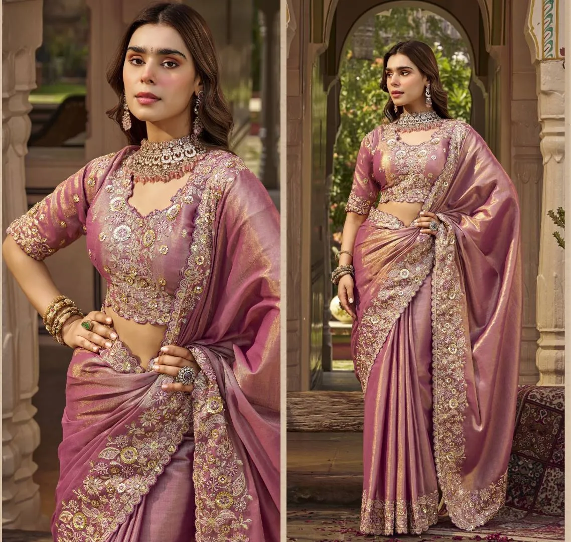 Sajode Riddhi Luxury Pink Pure Fabric Wedding Saree | Heavy Work Designer Saree for Women