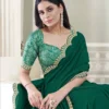 Green Pure Crepe Silk Diamond With Hand Work Saree With Unstitched Blouse