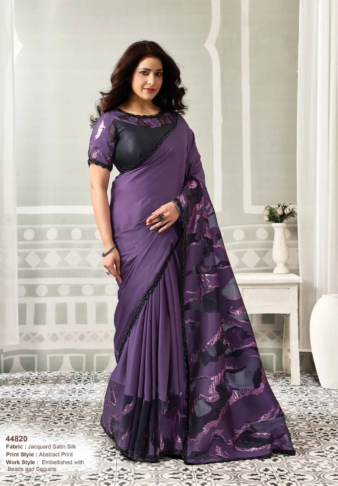 MAHOTSAV NORITA JACQUARD SATIN SILK SAREE WITH BEADS