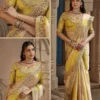 RIDDHI SIDDHI Mustard Yellow Ombre Panel Embroidered Silk Saree
