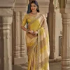 RIDDHI SIDDHI Mustard Yellow Ombre Panel Embroidered Silk Saree