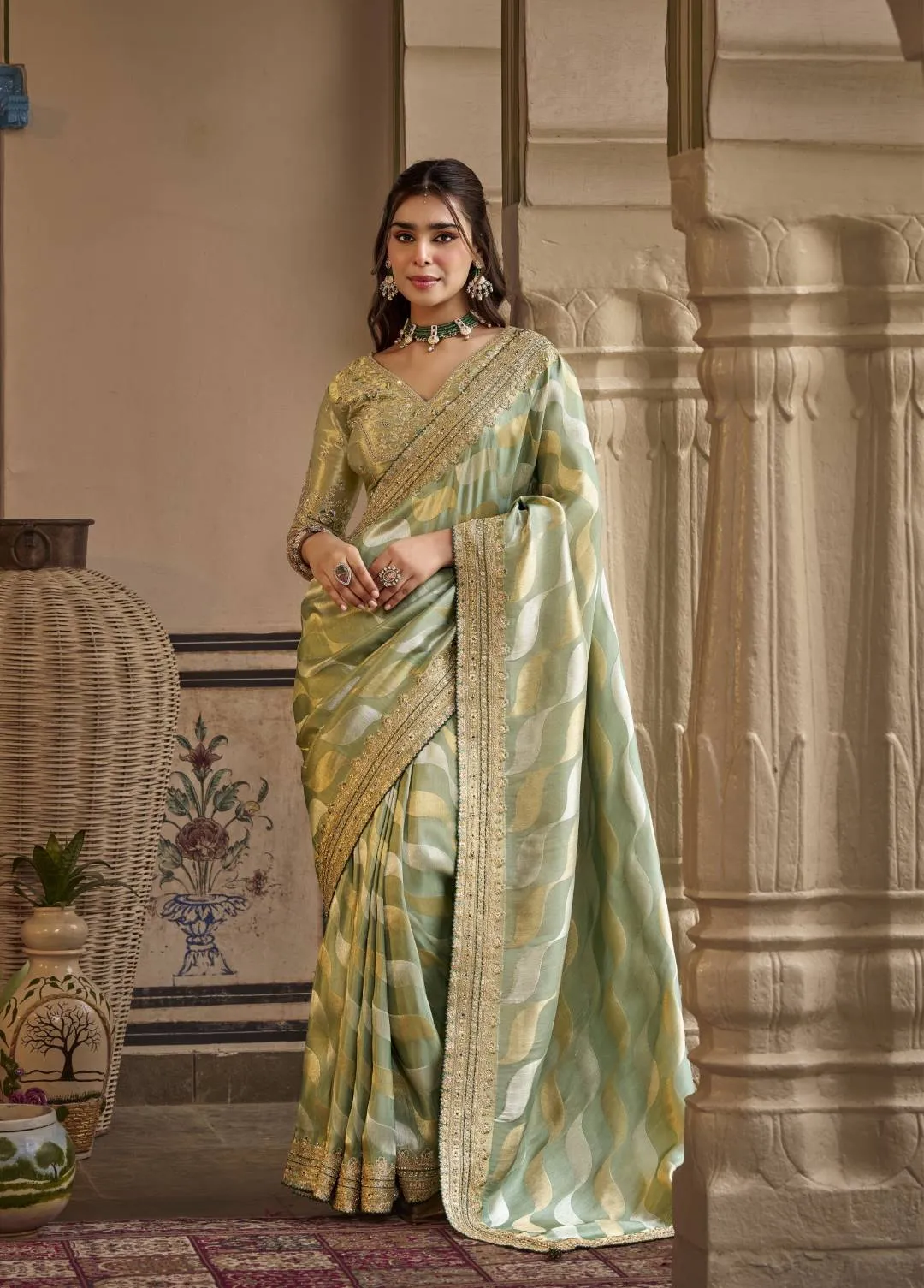 SAJODE RIDDHI Fancy Based Pure Fabric Green Designer Wear Saree