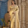 SAJODE RIDDHI Bright Gold Scallop Border Embroidered Silk Saree
