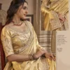SAJODE RIDDHI Bright Gold Scallop Border Embroidered Silk Saree