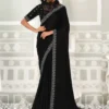 MAHOTSAV NORITA Black Satin Saree In Embroidery