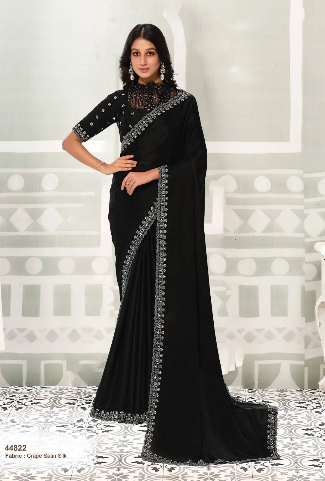 MAHOTSAV NORITA Black Satin Saree In Embroidery