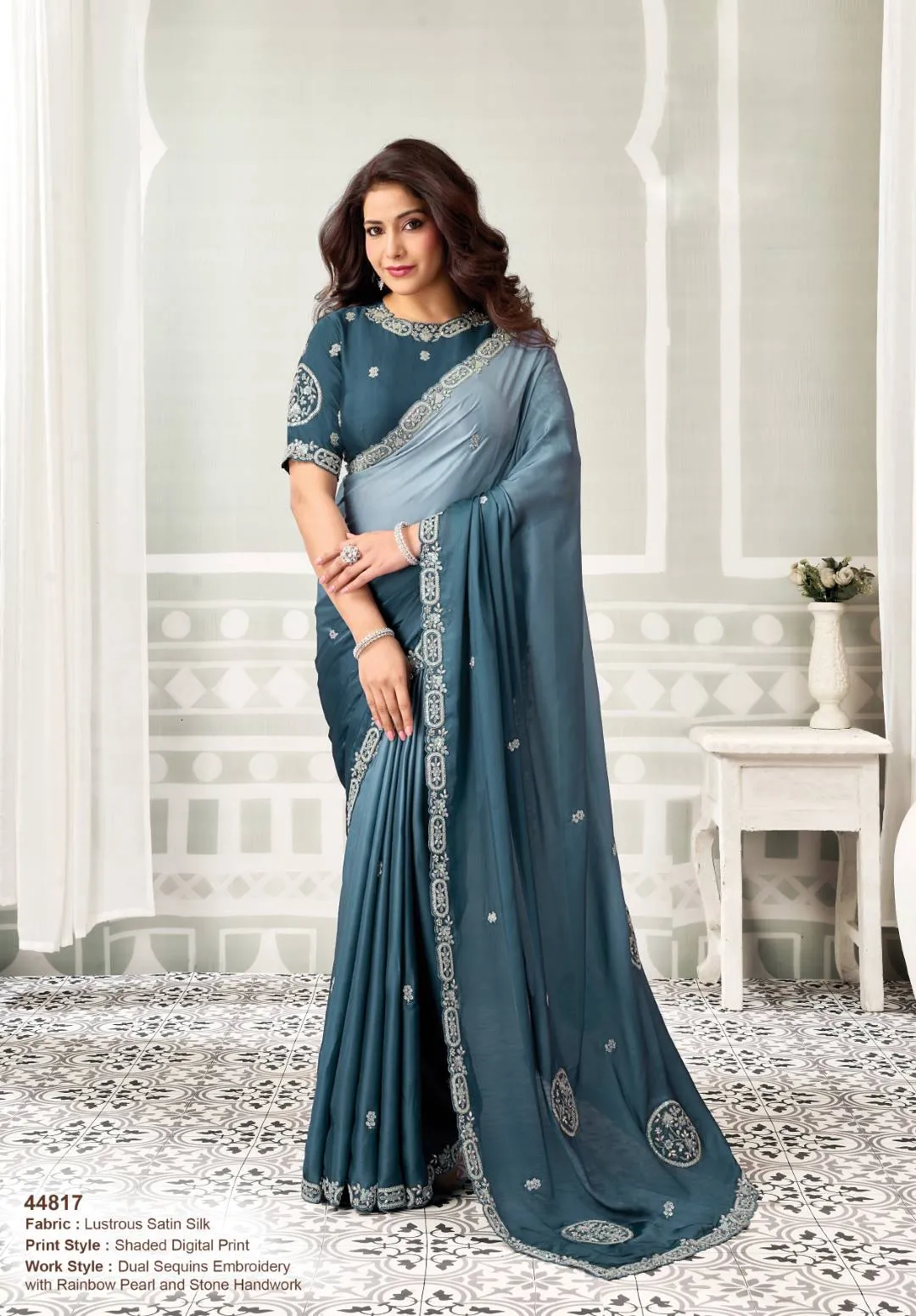 MAHOTSAV NORITA LUSTROUS SATIN SILK SAREE WITH DUAL SEQUINS EMBROIDERY