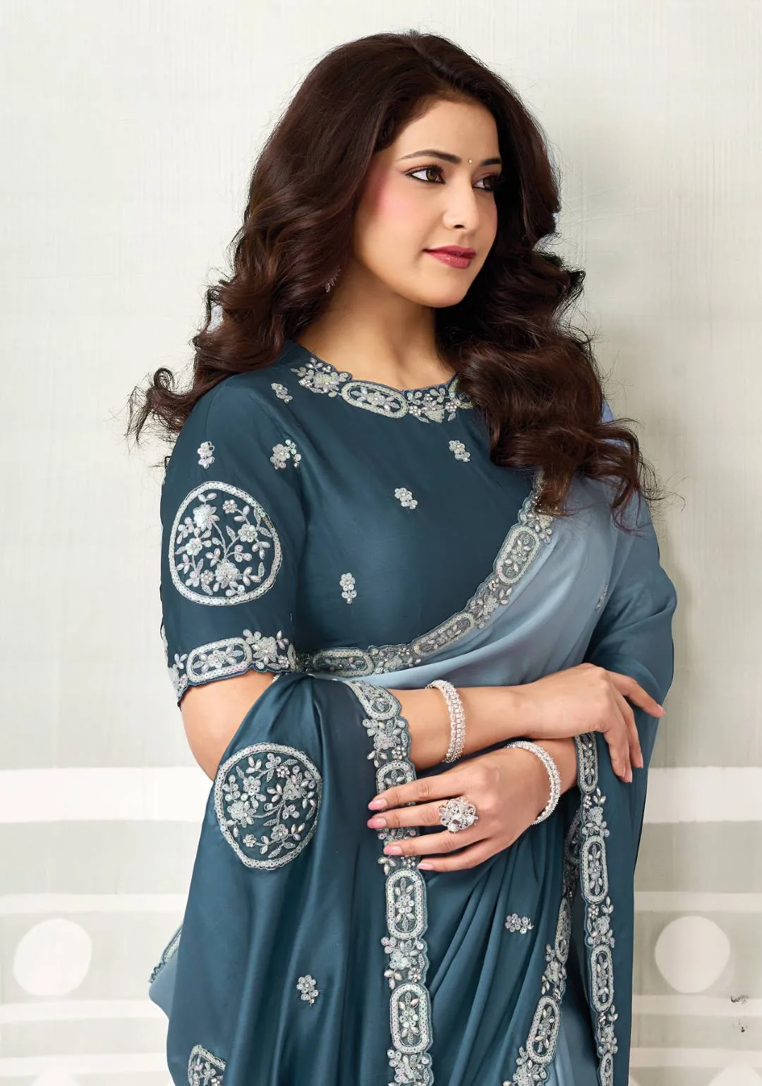 MAHOTSAV NORITA LUSTROUS SATIN SILK SAREE WITH DUAL SEQUINS EMBROIDERY