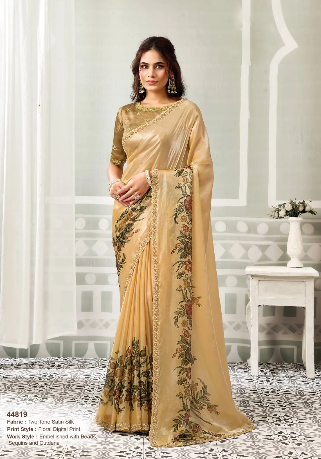 MAHOTSAV NORITA TWO TONE SATIN SILK SAREE WITH BEADS