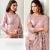 WOMAN'S TWO TONE SATIN SILK SAREE WITH BEADS