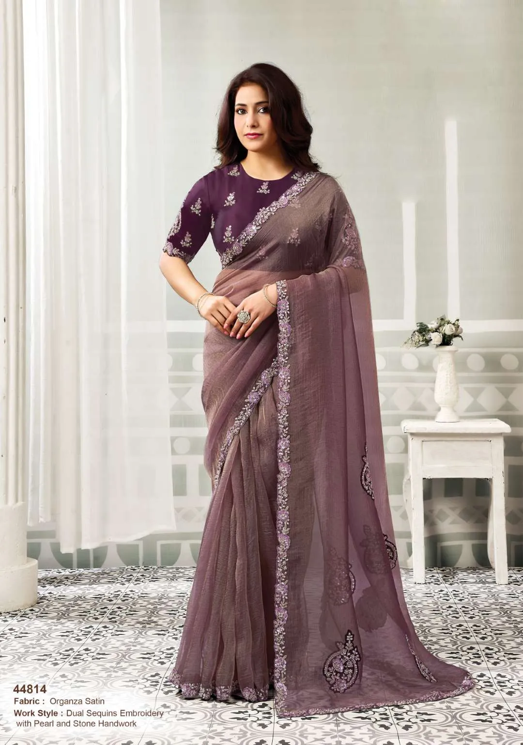 Woman's MAHOTSAV NORITA ORGANZA TISSUE SAREE WITH SWAROVSKI STONE