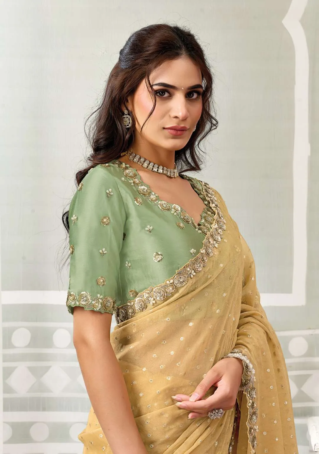 MAHOTSAV NORITA ORGANZA TISSUE SAREE WITH SWAROVSKI STONE