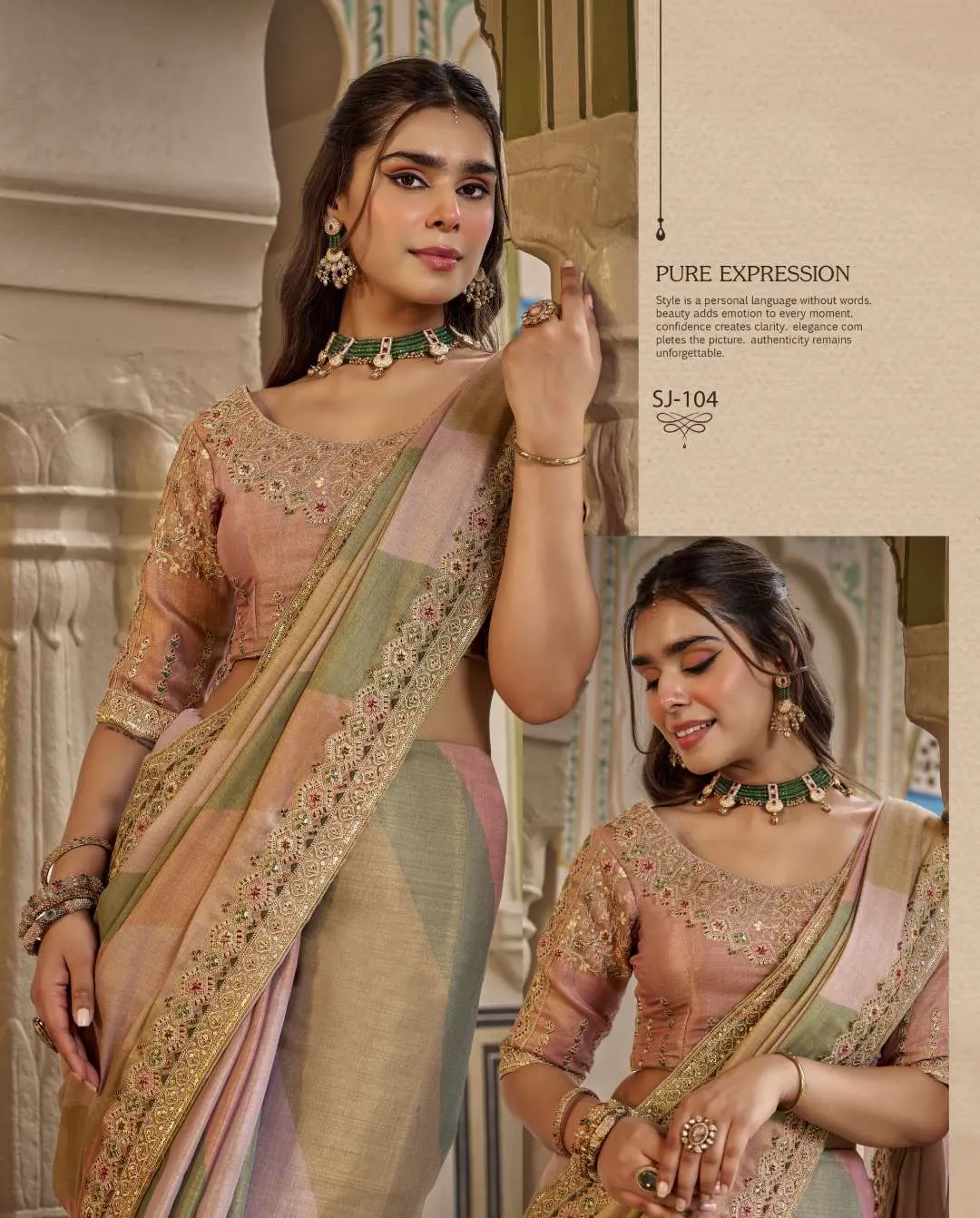 SAJODE- RIDDHI Dusty Rose Multi-Shade Border Embroidered Silk Saree